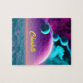 Fantasy Turquoise Planeten Over Paarse Planeten Legpuzzel (Horizontaal)