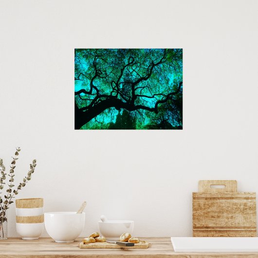 Fantasy Turquoise Tree Silhouette Poster (Keuken)