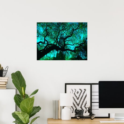 Fantasy Turquoise Tree Silhouette Poster (Thuiskantoor)