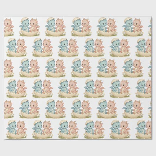 Fantasy Twin Baby Dragons Cadeaupapier (Vlak)