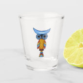 Fantasy Uil Blauw Hoofd Ogen Geel Lichaam Kleurrij Shot Glas (Voorkant)