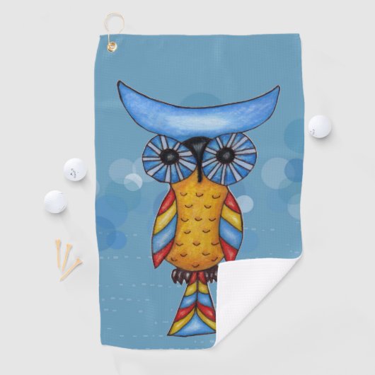 Fantasy Uil Grote Ronde ogen Blauw Hoofd op Cirkel Golfhanddoek (Insitu)