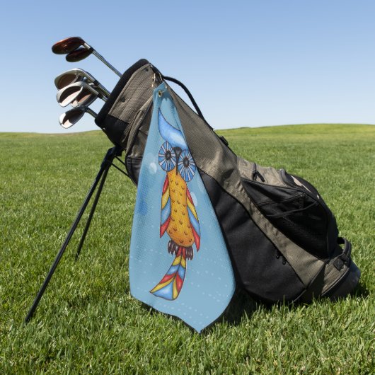 Fantasy Uil Grote Ronde ogen Blauw Hoofd op Cirkel Golfhanddoek (Groen)