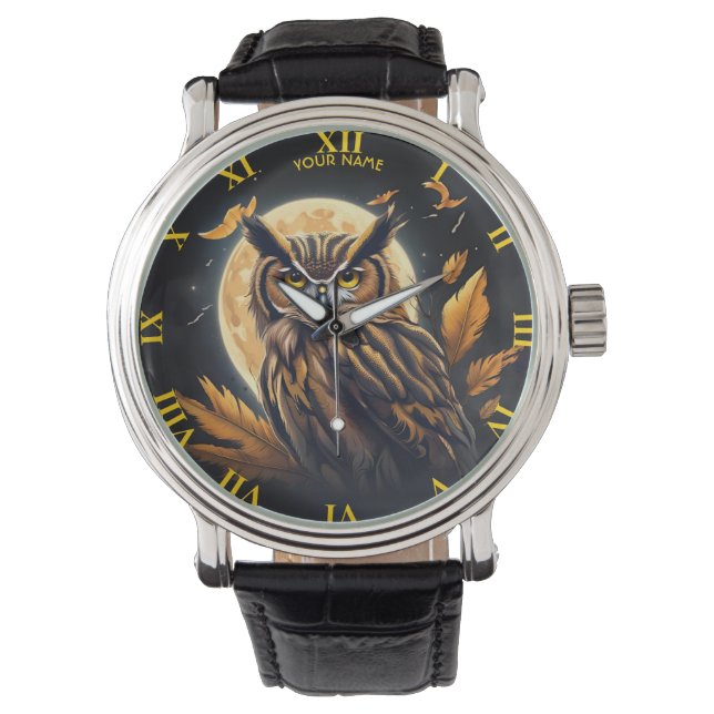 Fantasy Uil Halloween Moon Horloge (Voorkant)