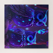 Fantasy-uil in blauw licht legpuzzel (Horizontaal)