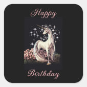 Fantasy Unicorn Birthday Vierkante Sticker (Voorkant)