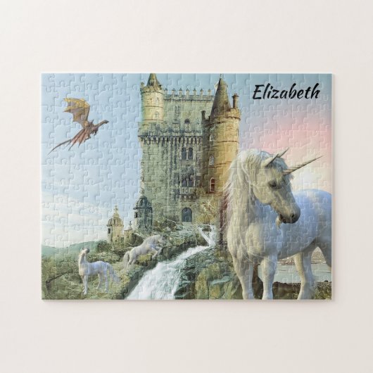 Fantasy Unicorn Castle Dragon Personalized Legpuzzel (Horizontaal)