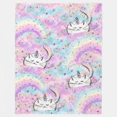 Fantasy Unicorn Cat in de Snoep Katoen Clouds Fleece Deken (Voorkant)