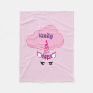 Fantasy Unicorn Floral Cloud Pink op maat Fleece Deken