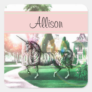 Fantasy Unicorn in Cottage Vierkante Sticker