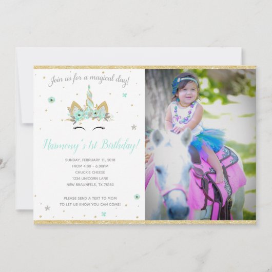 Fantasy Unicorn Invitation 7X5 Kaart (Voorkant)