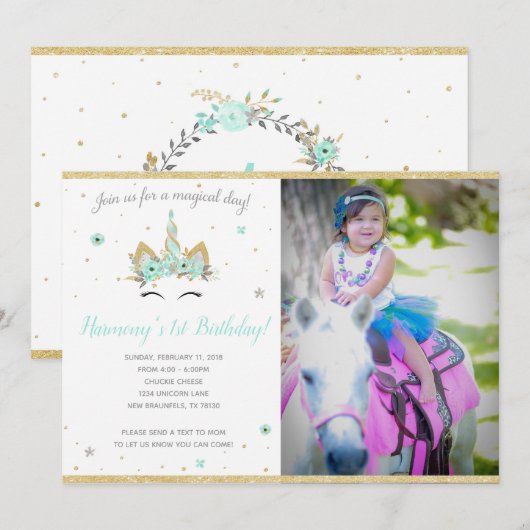 Fantasy Unicorn Invitation 7X5 Kaart (Voorkant / Achterkant)