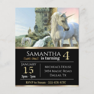 Fantasy Unicorn Medieval Castle Metallic Birthday