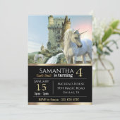 Fantasy Unicorn Medieval Castle Metallic Birthday Kaart (Staand voorkant)