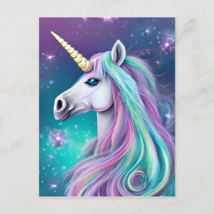Fantasy Unicorn met blauw en roze haar Briefkaart