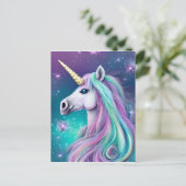 Fantasy Unicorn met blauw en roze haar Briefkaart (Staand voorkant)