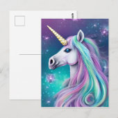 Fantasy Unicorn met blauw en roze haar Briefkaart (Voorkant / Achterkant)