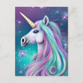 Fantasy Unicorn met blauw en roze haar Briefkaart (Voorkant)