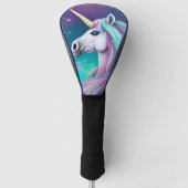Fantasy Unicorn met blauw en roze haar Golfheadcover (Voorkant)