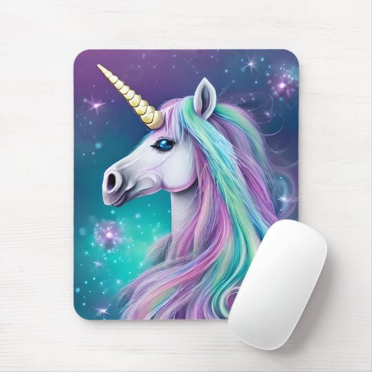 Fantasy Unicorn met blauw en roze haar Muismat (Met muis)