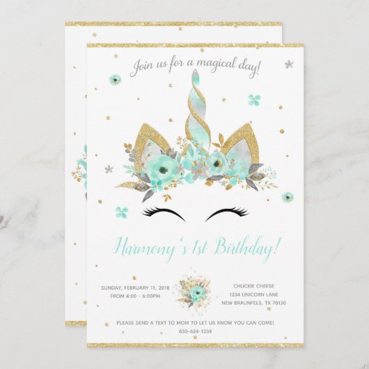 Fantasy Unicorn Uitnodiging (Voorkant / Achterkant)