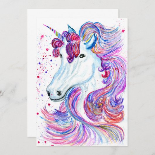 Fantasy unicorn waterverf bedankkaart (Voorkant / Achterkant)