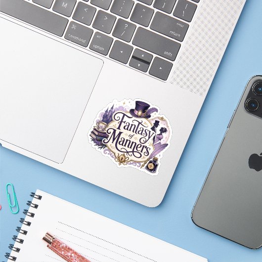 Fantasy van omgangsvormen sticker (Laptop met iPhone)