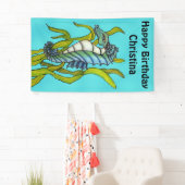 Fantasy Verjaardag Aqua Blue Seahorse Zeewier Spandoek (Insitu)