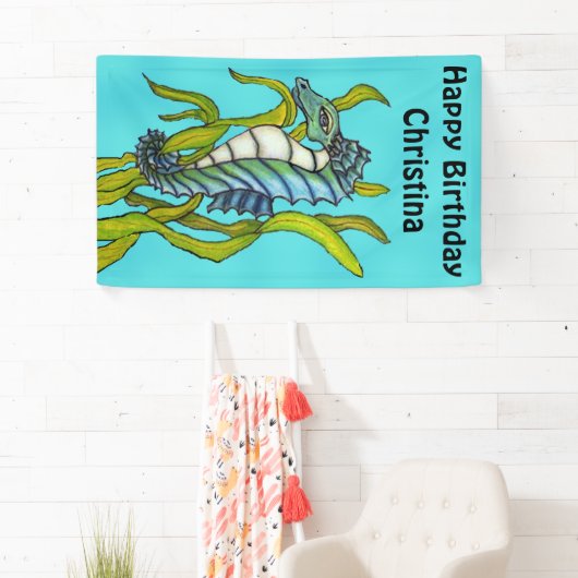 Fantasy Verjaardag Aqua Blue Seahorse Zeewier Spandoek (Insitu)