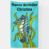 Fantasy Verjaardag Aqua Blue Seahorse Zeewier Spandoek (Verticaal)