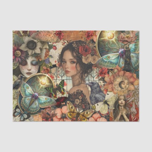 Fantasy Victoriaanse Meisje Gotische Collage Decou Tissuepapier (Voorkant)