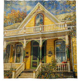 Fantasy Victorian Yellow House Shower Curtain Douchegordijn