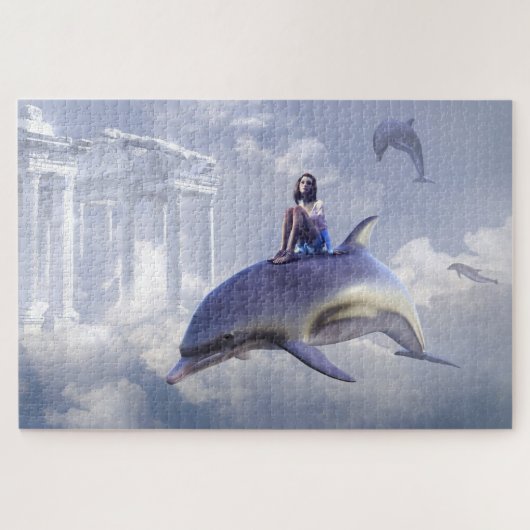 Fantasy Vliegende Dolfijn Paarse Legpuzzel (Horizontaal)