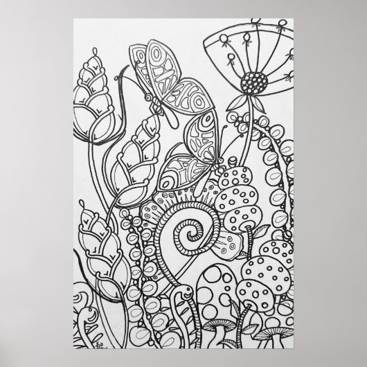 Fantasy vlinder, bloem Kleurend poster 16 "x24" (Voorkant)