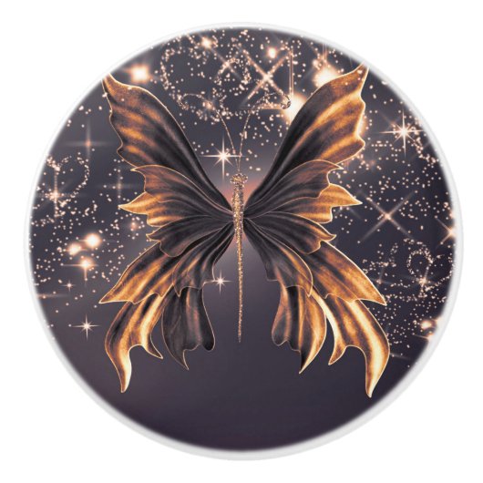 Fantasy Vlinder Goud Glans Elegant Chic Keramische Knop (Voorkant)