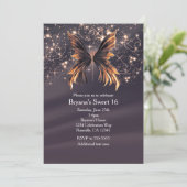 Fantasy Vlinder Gouden Glitter Feest Kaart (Staand voorkant)