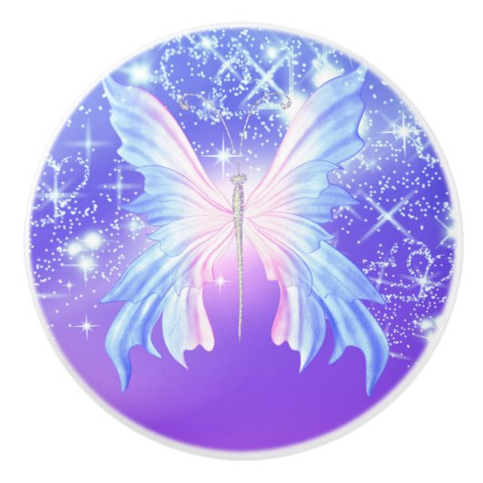 Fantasy Vlinder Roze & Paarse Glans Keramische Knop (Voorkant)