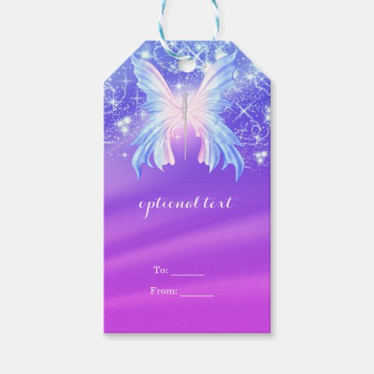 Fantasy Vlinder Roze & Paarse Glitters Cadeaulabel (Voorkant)