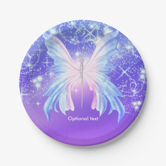Fantasy Vlinder Roze & Paarse Glitters Papieren Bordje (Voorkant)