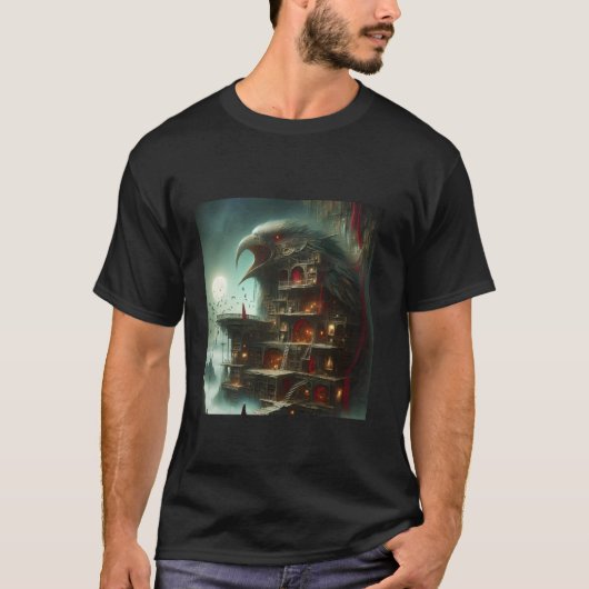 Fantasy Vogelhuis Bibliotheek T-shirt (Voorkant)