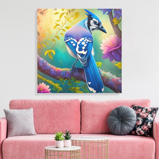 Fantasy Vogels Blauwe Jay Canvas Afdruk (Insitu (Woonkamer))