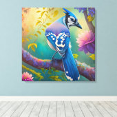 Fantasy Vogels Blauwe Jay Canvas Afdruk (Insitu (Houten vloer))