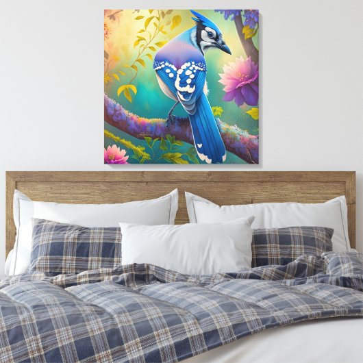 Fantasy Vogels Blauwe Jay Canvas Afdruk (Insitu (Slaapkamer))