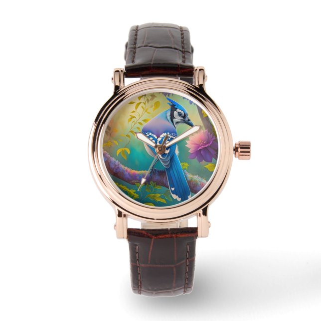 Fantasy Vogels Blauwe Jay Horloge (Voorkant)