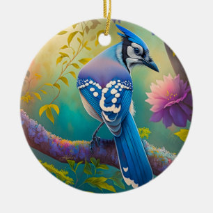 Fantasy Vogels Blauwe Jay Keramisch Ornament