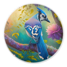 Fantasy Vogels Blauwe Jay Keramische Knop