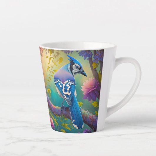 Fantasy Vogels Blauwe Jay Latte Mok (Rechts)
