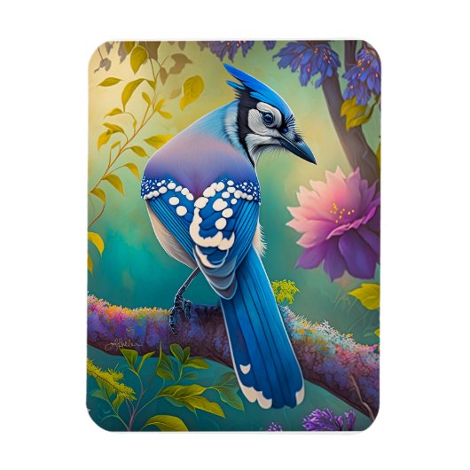 Fantasy Vogels Blauwe Jay Magneet (Verticaal)
