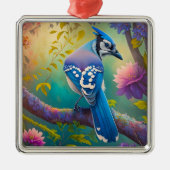 Fantasy Vogels Blauwe Jay Metalen Ornament (Voorkant)