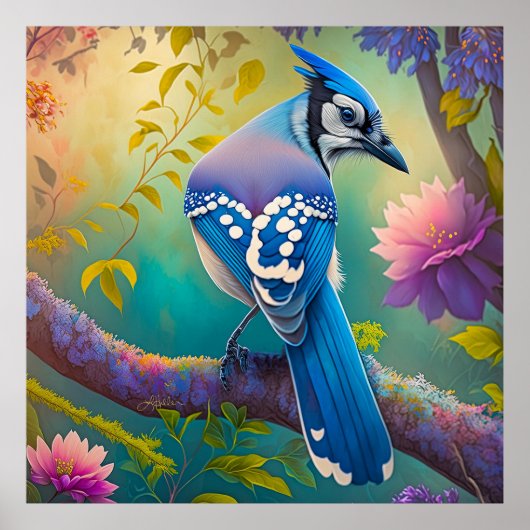 Fantasy Vogels Blauwe Jay Poster (Voorkant)
